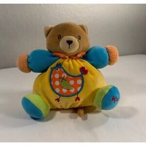 Kaloo Round Teddy Bear Plush Stuffed Toy Blue Yellow Cute 7"
